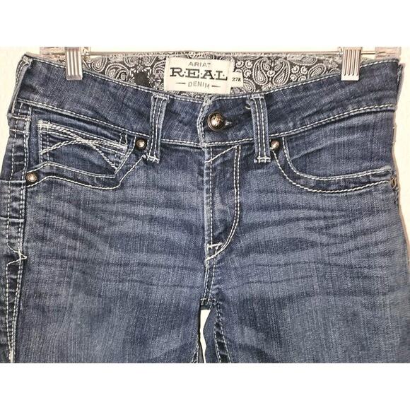 Ariat Real Jeans Women Sz 27R Mid Rise Straight Leg Blue Denim Length 31 - Picture 2 of 13